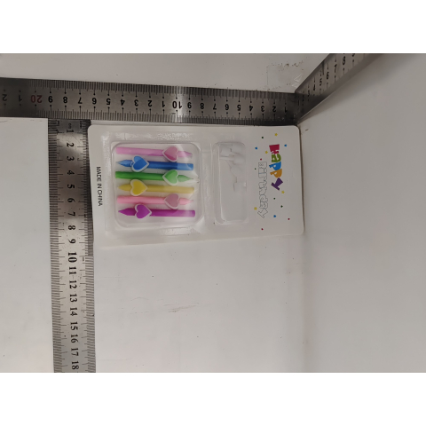 Set 6 Lumanari de Tort, Model Creion cu Inimioare, 5.9 x 1.1 cm, din Ceara, Multicolor [4]