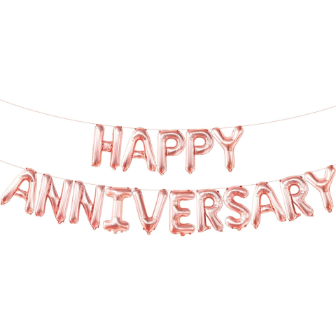 Set Baloane din Folie Metalizata, Model Happy Anniversary, Litere de 40 cm, Baloane Party, Ambalaj Individual, Pai Inclus, Umflare cu Aer sau Heliu, Roz [6]