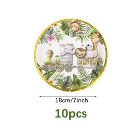 Farfurii Cartonate pentru Petreceri, Farfurii Cartonate de unica Folosinta pentru Zile de Nastere, Model Safari cu Animale, set 10 buc, Diametru 18 cm, Multicolor [5]