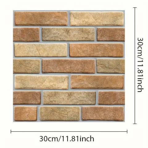 Set 10 x Placi Tapet Autocolant 3D cu Imitatie de Caramida de Piatra, pentru Perete Bucatarie Sufragerie, Usor de Curatat, Rezistent la Apa, Autoadeziv, 30x30 cm, Maro [4]