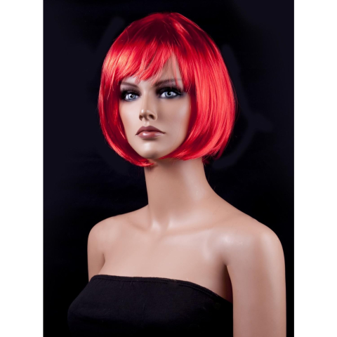 Peruca Cosplay, Tunsoare Bob cu Breton, pentru Carnaval, Halloween, Petreceri Tematice, din PET, Marime Universala, Rosu [1]