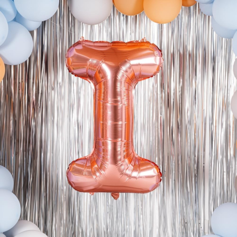 Balon Folie Metalizata Litera I, 100 cm, Umflati cu Heliu sau Aer, Ambalaj Individual, Pai inclus, Rose Gold [6]