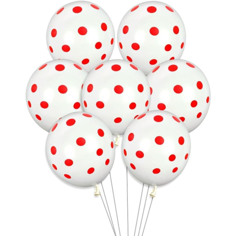 Set 10 Baloane din Latex, Model Party cu Buline, 30 cm, Alb si Rosu, 2.8 g [3]
