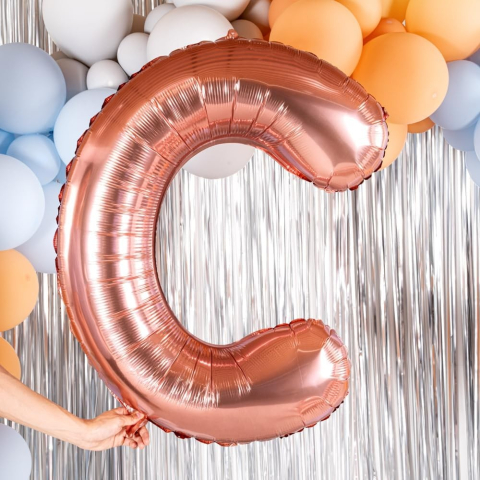 Balon Folie Metalizata Litera C, 100 cm, Umflati cu Heliu sau Aer, Ambalaj Individual, Pai inclus, Rose Gold [4]