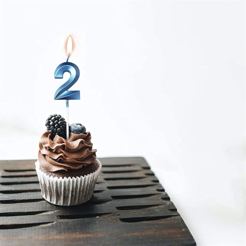 Lumanare Cifra 2, Model Diamond, 5 x 3.4 cm, Albastru [1]