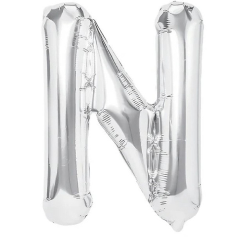 Litere - Balon Folie Metalizata Litera N, 80 cm, Umflati cu Heliu sau Aer, Ambalaj Individual, Pai inclus, Argintiu