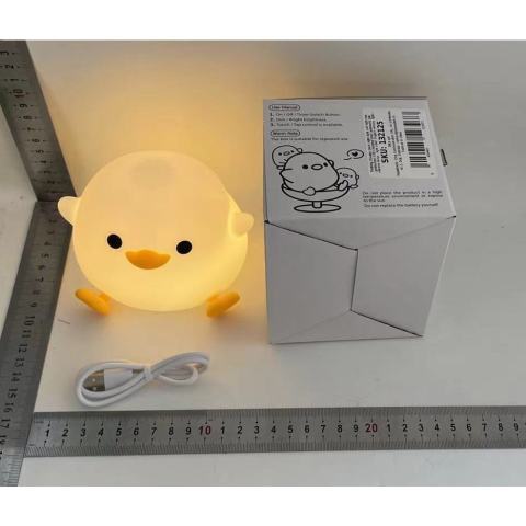 Lampa de Veghe pentru Copii, din Silicon, Senzor Tactil, Model Ratusca, Lumina Calda, Timer Automat, Protectie pentru Ochi, Incarcare USB Putere 0.5W, Capacitate Baterie Incorporata 800mAh, 12.2x10.5x9.2 cm, Alb [1]