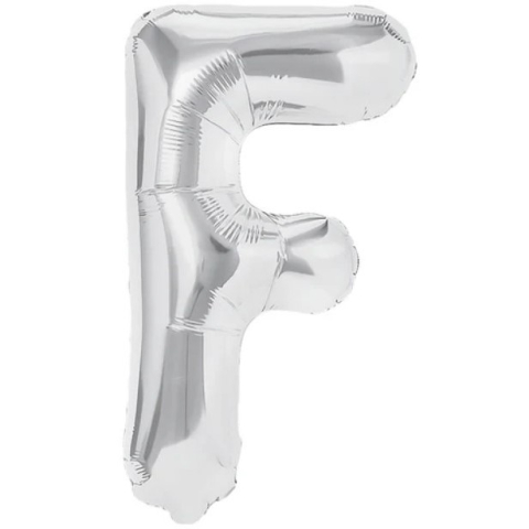 Litere - Balon Folie Metalizata Litera F, 40 cm, Umflati cu Heliu sau Aer, Ambalaj Individual, Pai inclus, Argintiu
