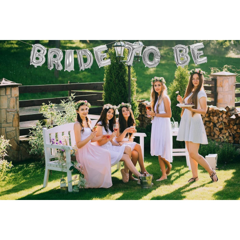 Set Baloane din Folie Metalizata, Model Bride to Be, Litere de 40 cm, Baloane Party, Ambalaj Individual, Pai Inclus, Umflare cu Aer sau Heliu, Argintiu [6]