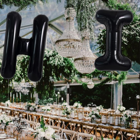 Balon Folie Metalizata Litera H, 40 cm, Umflati cu Heliu sau Aer, Ambalaj Individual, Pai inclus, Negru [2]