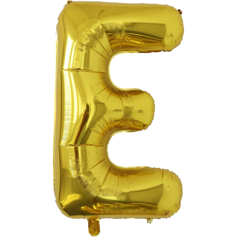 Litere - Balon Folie Metalizata Litera E, 80 cm, Umflati cu Heliu sau Aer, Ambalaj Individual, Pai inclus, Auriu