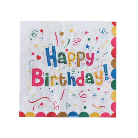 Accesorii Petrecere - Servetele de Masa pentru Zile de Nastere, Servetele de masa Tematice Happy Birthday, Set 20 buc, Unisex, din Hartie, 33 x 33 cm, Alb Multicolor