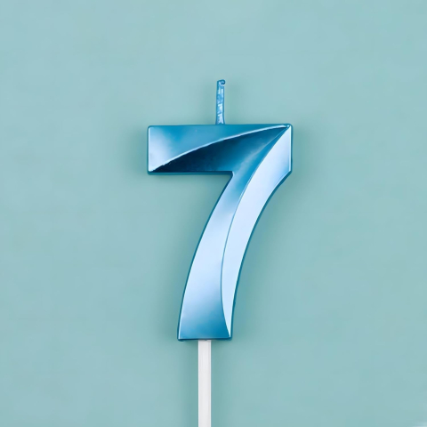 Lumanare Cifra 7, Model Diamond, 5 x 3.4 cm, Albastru [7]