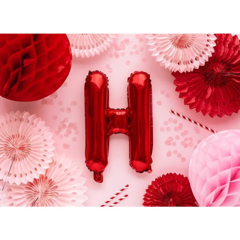 Balon Folie Metalizata Litera H, 40 cm, Umflati cu Heliu sau Aer, Ambalaj Individual, Pai inclus, Rosu [2]