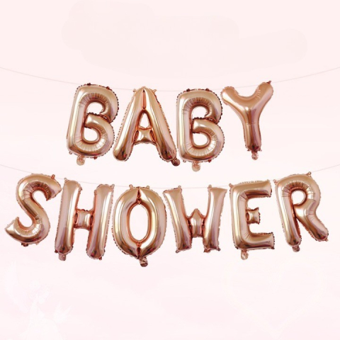 Set Baloane din Folie Metalizata, Model Baby Shower, Litere de 40 cm, Baloane Party, Ambalaj Individual, Pai, Ata si Adeziv Incluse, Umflare cu Aer sau Heliu, Rose Gold [2]