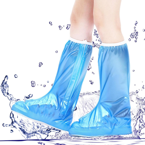 Protectie Incaltaminte pentru Ploaie si Noroi, Impermeabila, Talpa Antiderapanta, cu Fermoar si Capsa, Inaltime 40 cm, Marime L 38-39, Albastru [2]