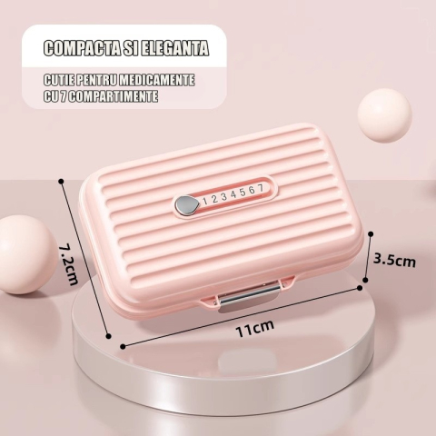Cutie Medicamente, Roz, 7 Compartimente, Portabila si Compacta, 11x7.2x3.5 cm, Ideala pentru Uzul Cotidian [1]