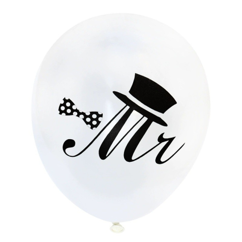 Set 10 Baloane din Latex, Model Party Casatorie, Mr&amp;Mrs Just Married, 2.8 g, 30 cm, Alb/Negru [4]