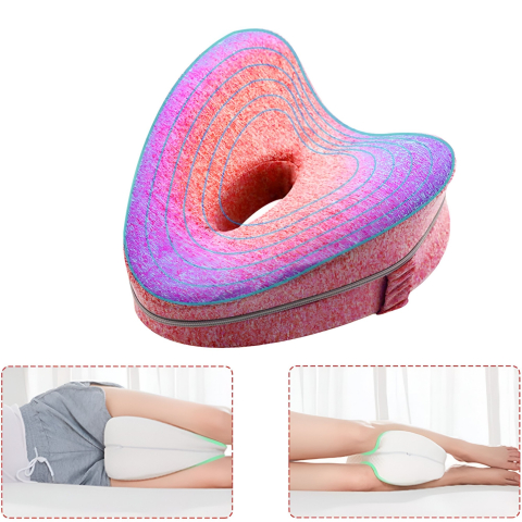 Perna Ortopedica pentru Picioare, Multifunctionala, Confortabil?, in Forma de Inima, Spuma cu Memorie, Curea Anti-cadere, 25x23x13 cm, Roz [4]