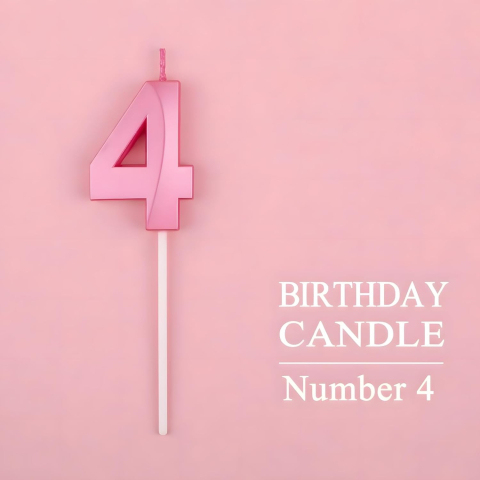 Lumanare Cifra 4, Model Diamond, 5 x 3.4 cm, Roz [4]