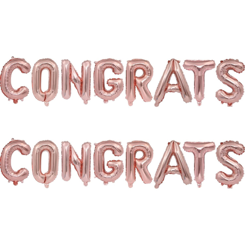 Set 8 Baloane din Folie Metalizata, Model Scris Congrats, Litere de 40 cm, Tema Absolvire, Baloane Party, Ambalaj Individual, Pai Inclus, Umflare cu Aer sau Heliu, Roz [5]