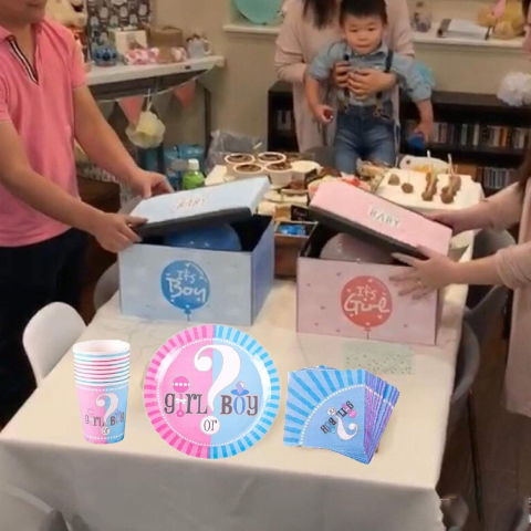 Set 10 Farfurii Gender Reveal, Girl or Boy, din Carton, 22.8 cm, Roz/Albastru [3]