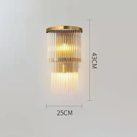 Lampa de Perete in Interior, Lampa de Lux pentru Decor de Interior, Corp de Iluminat Tip aplica, din Inox Auriu si Cristal, Lumina Calda Rece Neutra, 43 x 25 cm, Ideal pentru Camere Mici si Medii, Transparent Auriu [1]