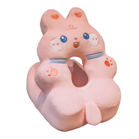 Perne Voiaj, Paturi si Textile - Perna din Spuma, pentru Birou, Calatorii, Model Iepure, Lavabila, Umplutura de Bumbac, Spatiu Cap in Forma de 8, 30x35x30 cm, Roz