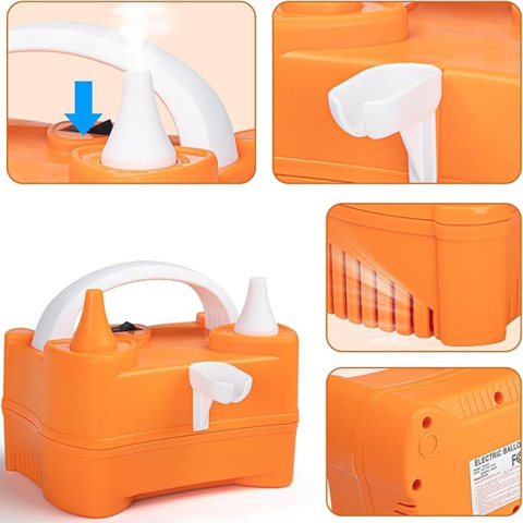 Pompa Electrica de Umflat Baloane, cu Doua Iesiri, 220V, Putere 400W, Accesorii petrecere, Portocaliu [2]