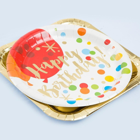 Set 10 Farfurii Unica Folosinta, Imprimeu Happy Birthday Buline, din Carton, Diametru 18 cm, Multicolor [2]