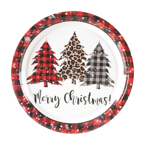 Articole Servire Masa - Set 10 Farfurii Unica Folosinta, 18 cm, Model Brazi de Craciun, Multicolor