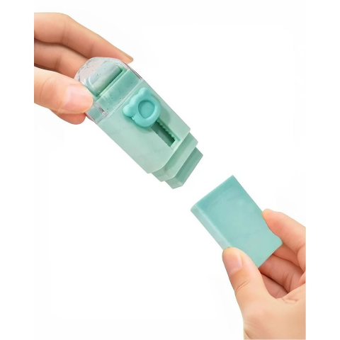 Radiera Retractabila, Model Ursulet, Reglare Push-Pull, Radiera de tip Push, Doua Radiere de Rezerva in set din Cauciuc, Verde deschis [2]