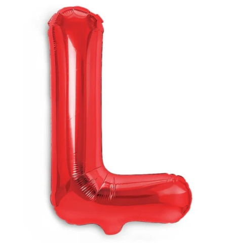 Litere - Balon Folie Metalizata Litera L, 40 cm, Umflati cu Heliu sau Aer, Ambalaj Individual, Pai inclus, Rosu