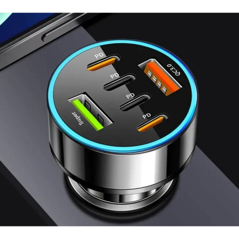 Incarcator Auto 6 in 1, 2 x Port USB Fast Charge QC3.0 si 4 x Type C, PD 65W, Negru [2]