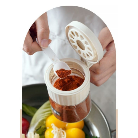 Recipient Condimente, din Stilca, 180 ml, cu Maner si Lingurita, 10.6 x 7 x 7 cm, Capac Mat, Alb [3]