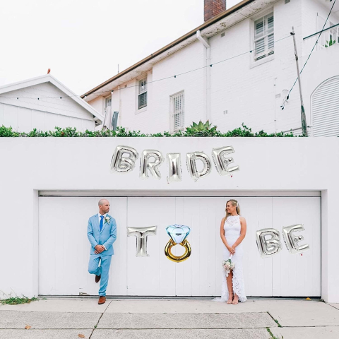 Set Baloane din Folie Metalizata, Model Bride to Be cu Inel de Logodna, Litere de 40 cm, Baloane Party, Ambalaj Individual, Pai Inclus, Umflare cu Aer sau Heliu, Argintiu [5]