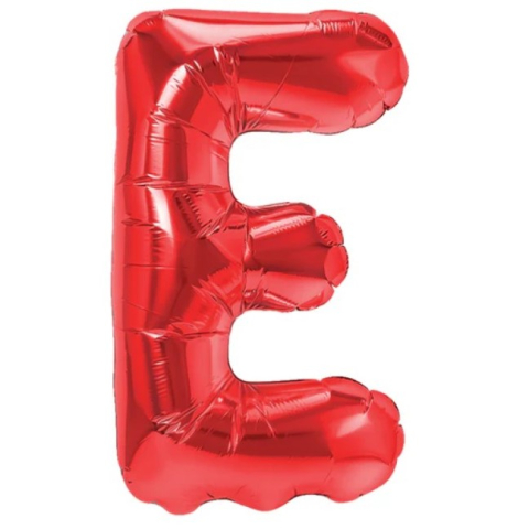 Litere - Balon Folie Metalizata Litera E, 40 cm, Umflati cu Heliu sau Aer, Ambalaj Individual, Pai inclus, Rosu