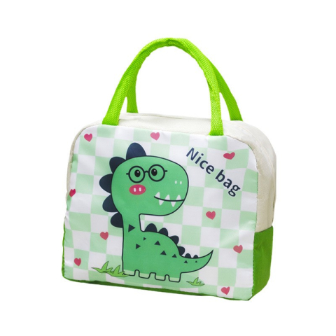 Genti Termoizolante Mancare - Geanta Termoizolanta pentru Copii, 23x13x19 cm, Model Imprimeu Dinozaur, din Folie de Aluminiu si Panza Oxford, Verde