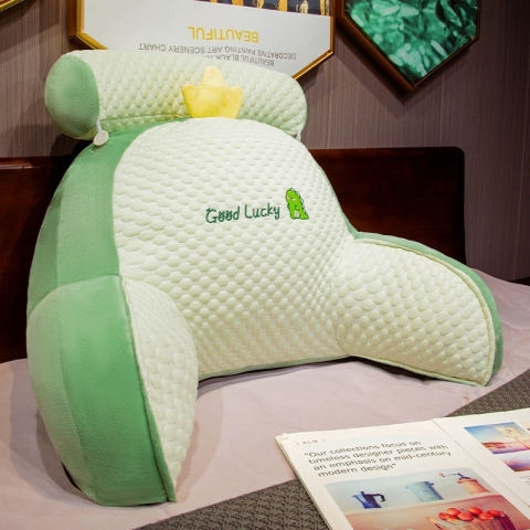 Perna Multifunctionala, Spatar pentru Pat, Protectie Lombara, Marime Medie, 60 x 40 cm, din Plus, Model Dinozaur, Verde [2]