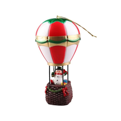 Decoratiuni Luminoase - Decoratiune de Craciun tip Balon cu Aer Cald, Balon cu Om de Zapada, din Rasina, Model Balon cu Aer Cald si Om de Zapada Iluminare LED, 17 x 5 x 5 cm, Gri Rosu