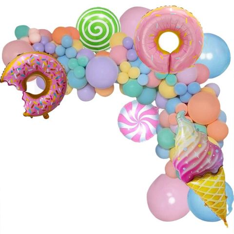 Baloane Folie - Set 124 Baloane, din Latex si Folie de Aluminiu, Model Candy, Diferite Marimi, Multicolor