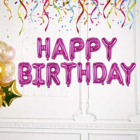 Set Baloane din Folie Metalizata, Model Happy Birthday, Litere de 40 cm, Baloane Party, Ambalaj Individual, Pai, Ata si Adeziv Incluse, Umflare cu Aer sau Heliu, Mov [3]