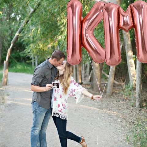 Balon Folie Metalizata Litera K, 100 cm, Umflati cu Heliu sau Aer, Ambalaj Individual, Pai inclus, Rose Gold [1]