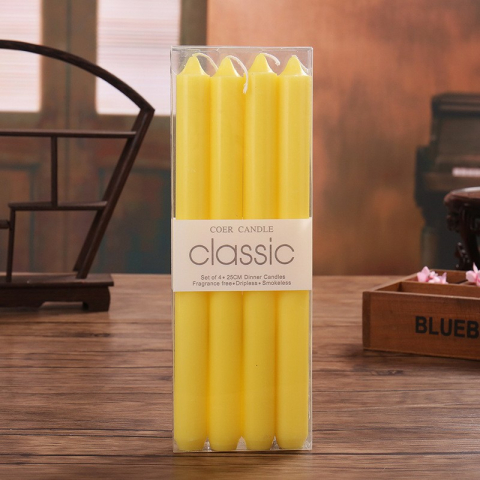 Set 4 Lumanari, pentru Suport de Masa, Fara Miros si Fum, din Parafina, 2.2 x 25 cm, Galben [1]