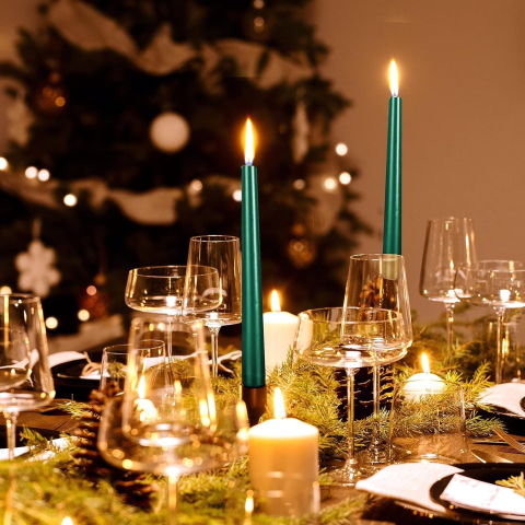 Lumanare Decorativa, pentru Masa, 25 cm, din Parafina, fara Fum, Ardere 7.5h, Verde [3]