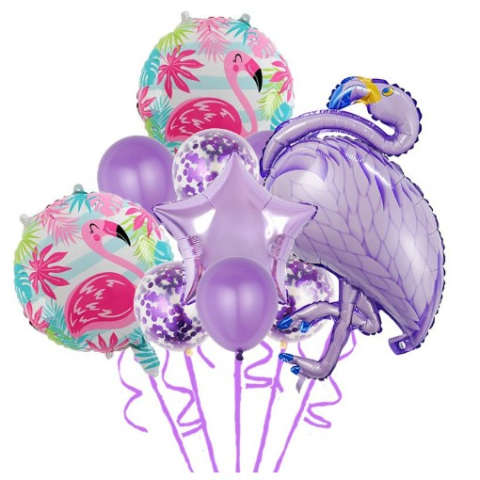 Seturi Baloane Folie - Set Baloane party aniversare, din Folie de aluminiu si Latex, set din 10 baloane Flamigo Party, 1 stea, 5 baloane latex, 2 rotunde, 60 -90 cm, Mov