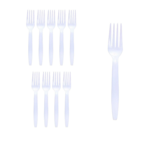 Articole Servire Masa - Set 10 Furculite de Unica Folosinta, Plastic, 15.5x2.5 cm, Alb