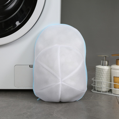 Husa de Spalare Sapca, pentru Masina de Spalat, din Poliester, Circumferinta 53 cm, cu Fermoar, Alb/Albastru [7]