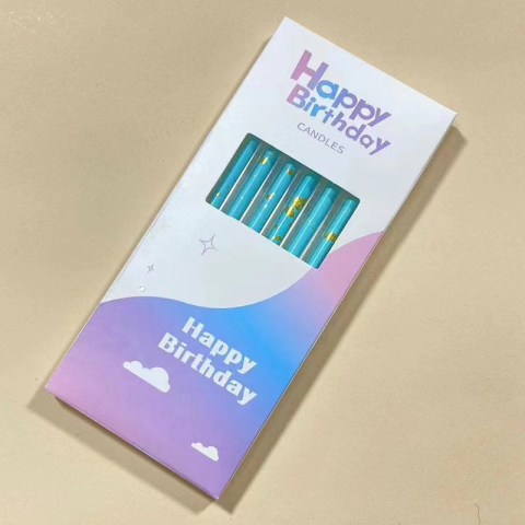 Set 6 Lumanari Lungi, din Parafina, 10 x 0.5 cm, Happy Birthday, Albastru [1]