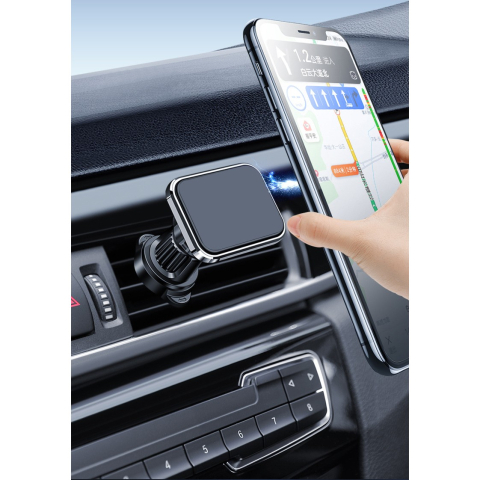 Suport Auto pentru Telefon, MagSafe, cu Magnet, Prindere Grila de Ventilatie, Detalii Fine, Rotativ 360 de Grade, Plastic Magnet Silicon, 5.1x3.9 cm, Negru Argintiu [2]